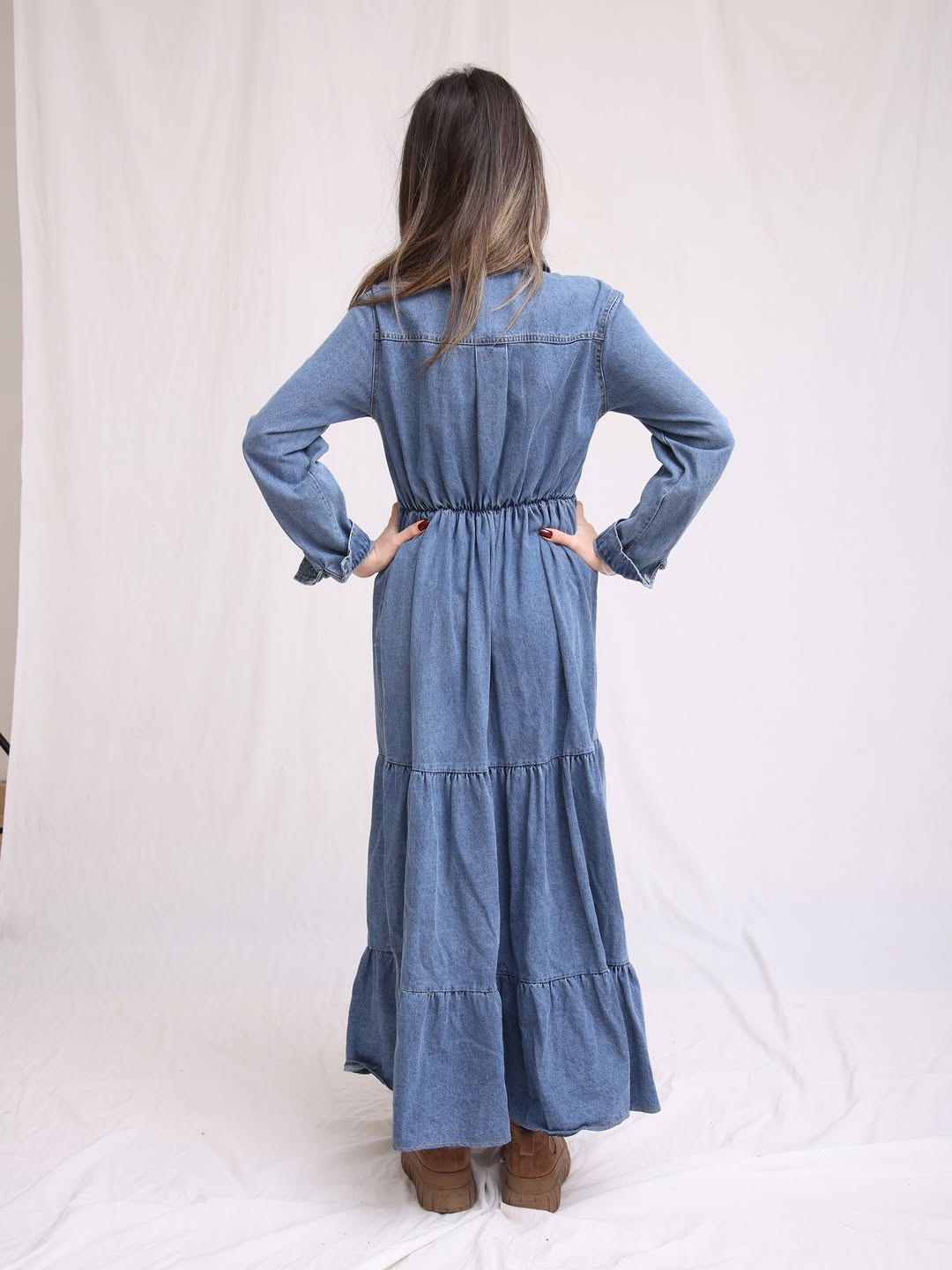 Tiered Denim Maxi Dress