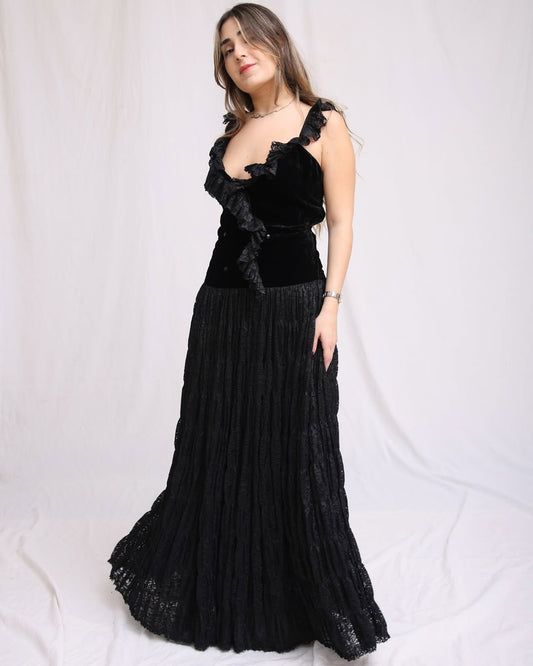 Vintage Christian Dior Black Velvet & Lace Gown