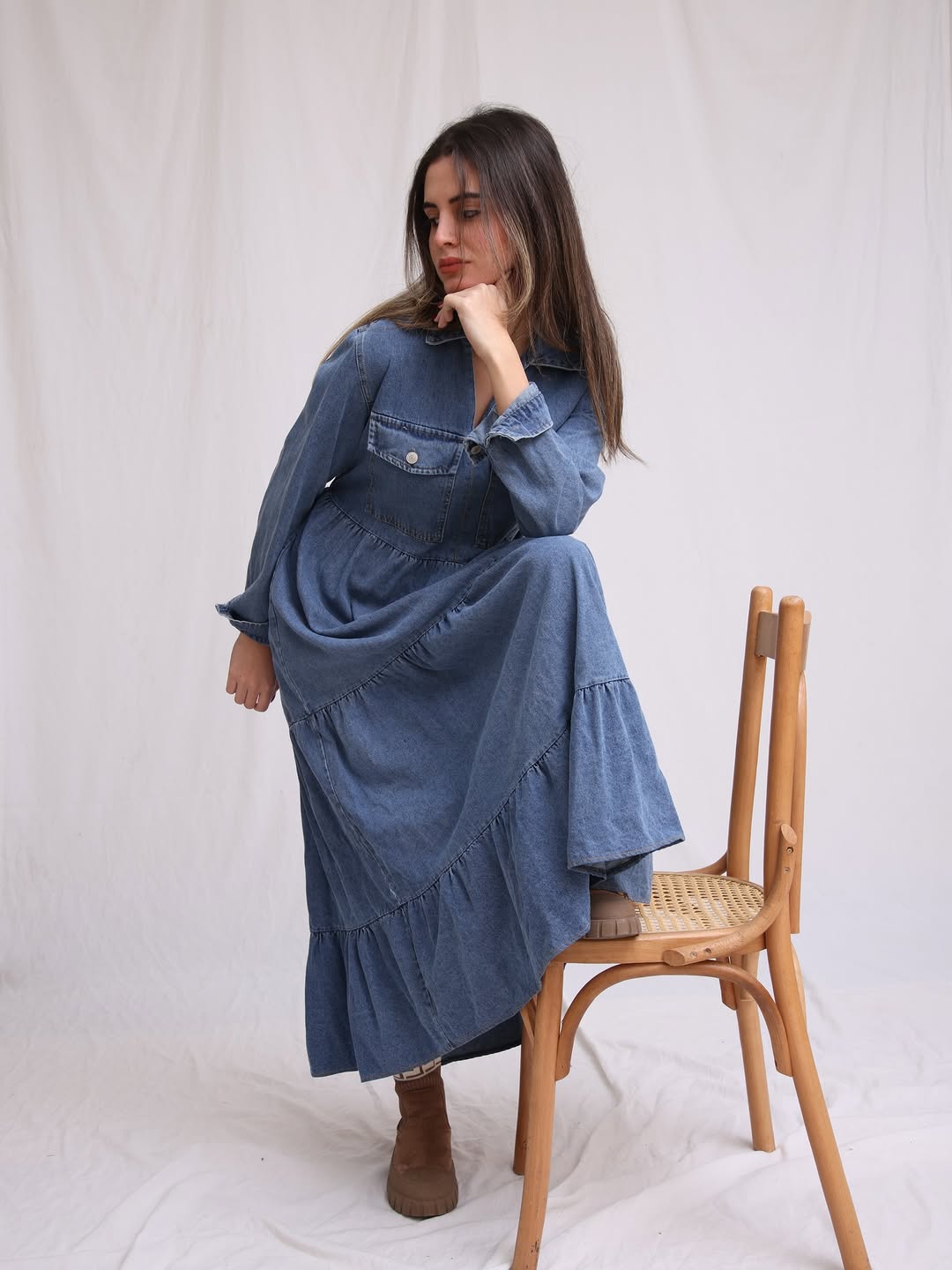 Tiered Denim Maxi Dress