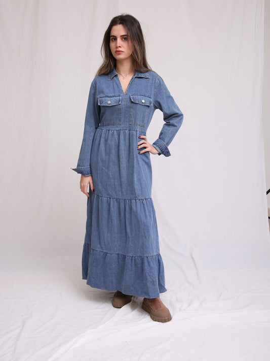 Tiered Denim Maxi Dress