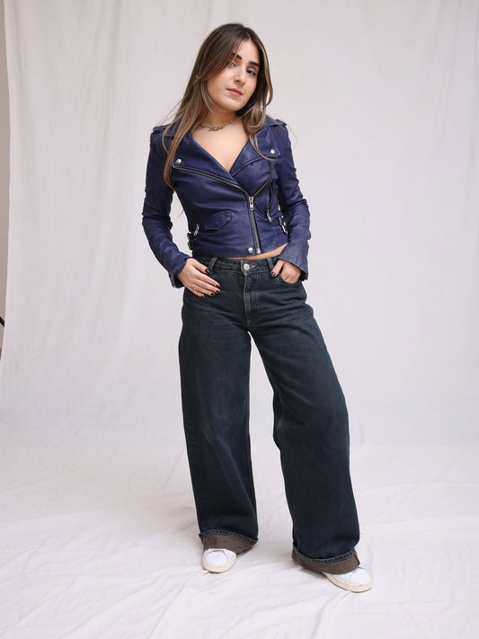 Navy Leather Biker Jacket