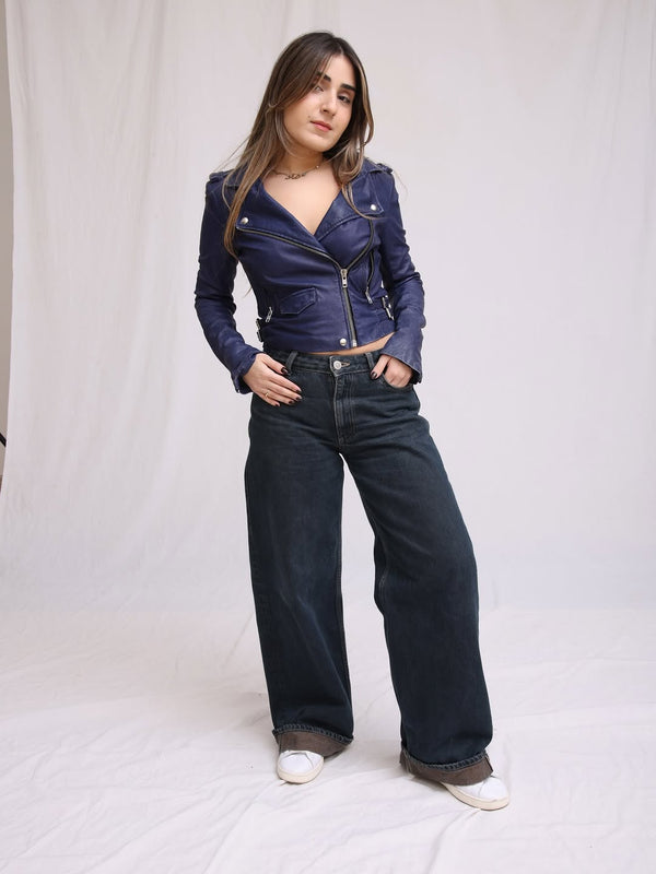 Navy Leather Biker Jacket