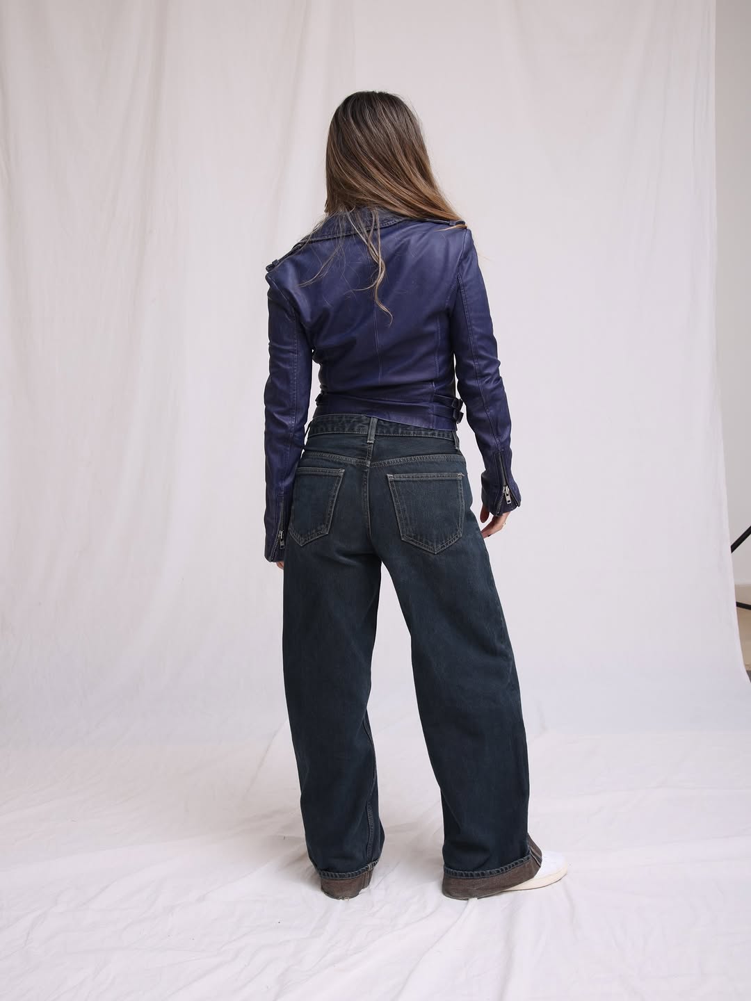Navy Leather Biker Jacket